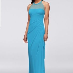 David's Bridal Long Mesh Dress w Illusion Neckline